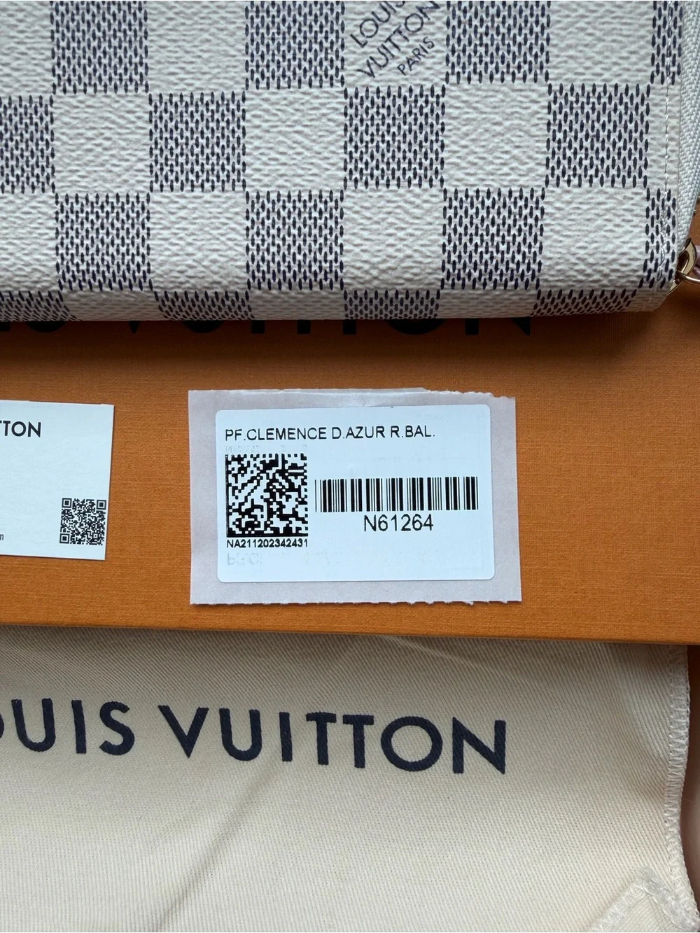 Louis Vuitton Damier Azur Clemence Wallet in White and Light Gray